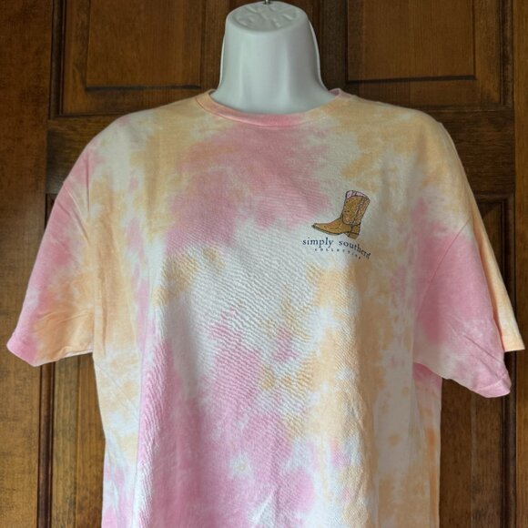 NWT Simply Southern Pink/Orange Tie Dyed "Cowgirl Summer" Short Sleeve Tee Large - Picture 3 of 13